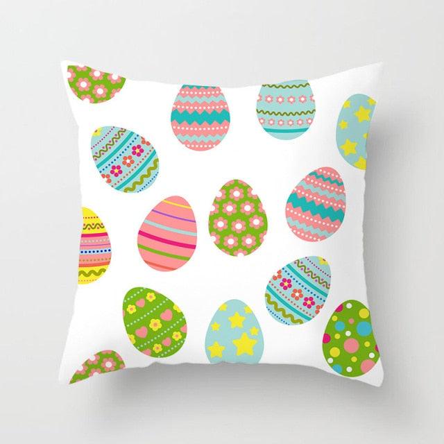 Happy Easter Pillowcase Easter Decorations For Home Party Rabbit Eggs Spring Easter Decor Linen Throw Pillow Cover Case Farmhouse Eggs Tree Rabbit Holiday Cushion Cover Polyester Pillow Cover  DAME BOHEME