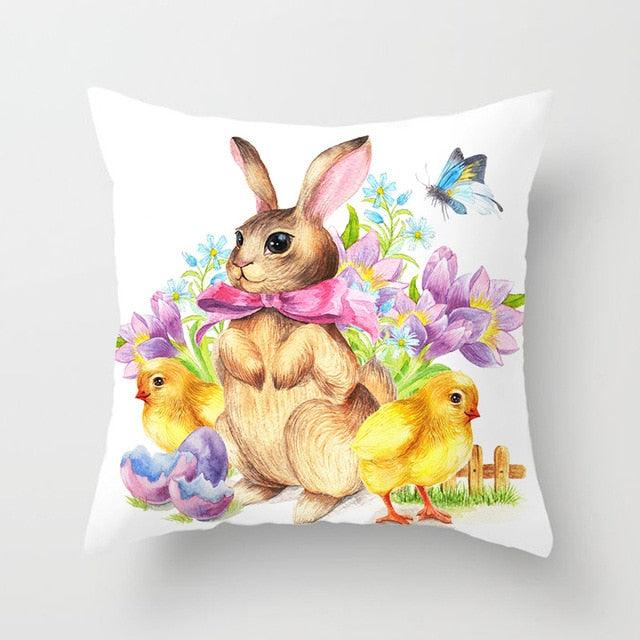 Happy Easter Pillowcase Easter Decorations For Home Party Rabbit Eggs Spring Easter Decor Linen Throw Pillow Cover Case Farmhouse Eggs Tree Rabbit Holiday Cushion Cover Polyester Pillow Cover  DAME BOHEME