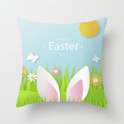 Happy Easter Pillowcase Easter Decorations For Home Party Rabbit Eggs Spring Easter Decor Linen Throw Pillow Cover Case Farmhouse Eggs Tree Rabbit Holiday Cushion Cover Polyester Pillow Cover  DAME BOHEME