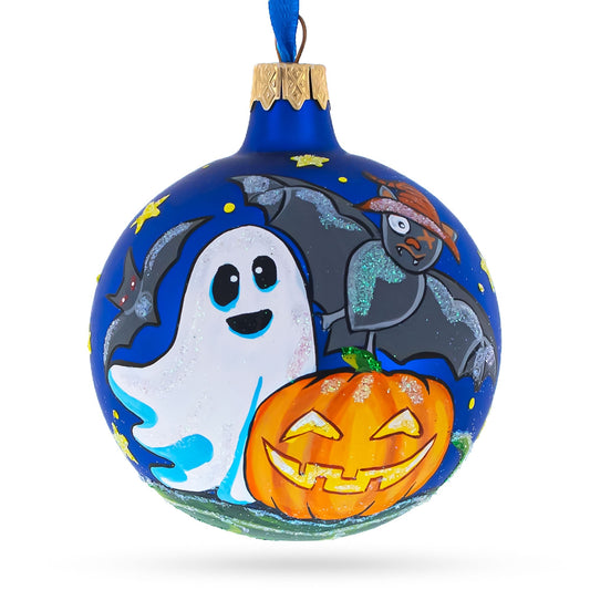 Ghost and Bat Blown Glass Ball Halloween Ornament 3.25 Inches  DAME BOHEME