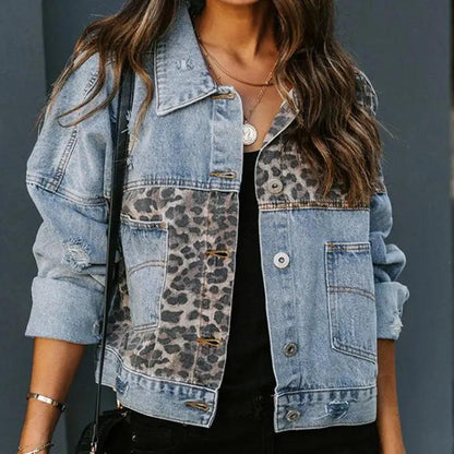 Leopard Print Inserts Denim Jacket  DAME BOHEME