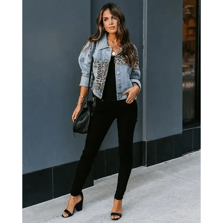 Leopard Print Inserts Denim Jacket  DAME BOHEME