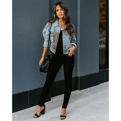 Leopard Print Inserts Denim Jacket  DAME BOHEME
