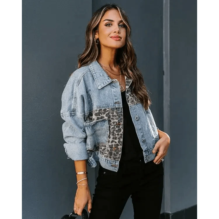 Leopard Print Inserts Denim Jacket  DAME BOHEME