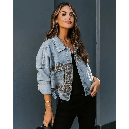 Leopard Print Inserts Denim Jacket  DAME BOHEME