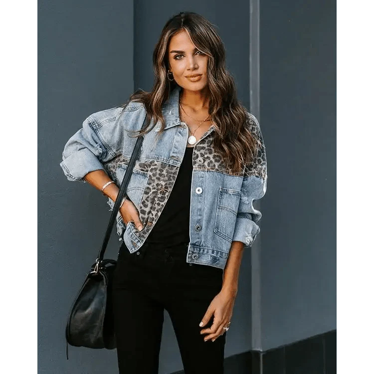 Leopard Print Inserts Denim Jacket  DAME BOHEME