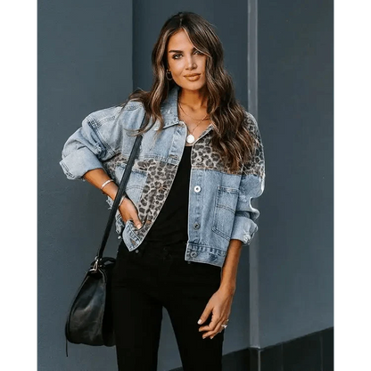 Leopard Print Inserts Denim Jacket  DAME BOHEME