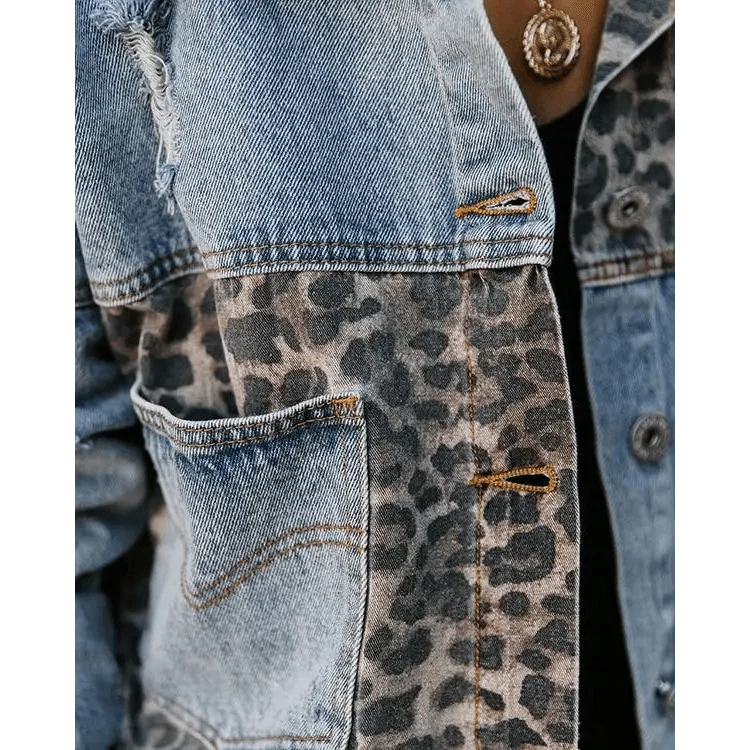 Leopard Print Inserts Denim Jacket  DAME BOHEME