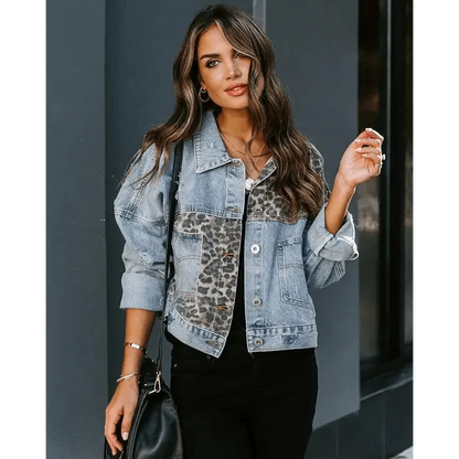 Leopard Print Inserts Denim Jacket  DAME BOHEME