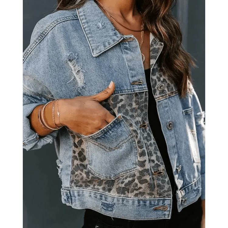 Leopard Print Inserts Denim Jacket  DAME BOHEME