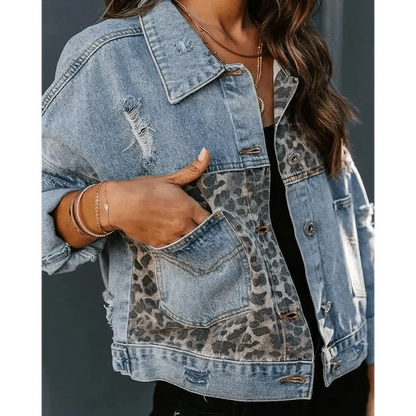 Leopard Print Inserts Denim Jacket  DAME BOHEME