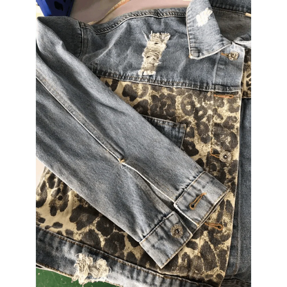 Leopard Print Inserts Denim Jacket  DAME BOHEME