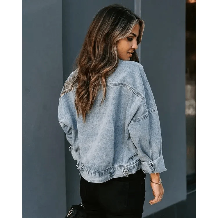 Leopard Print Inserts Denim Jacket  DAME BOHEME
