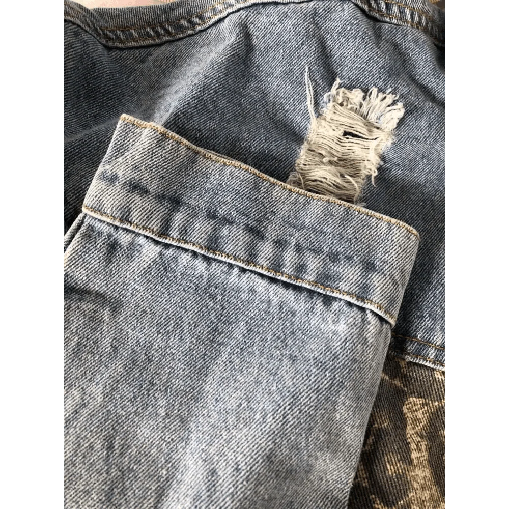 Leopard Print Inserts Denim Jacket  DAME BOHEME