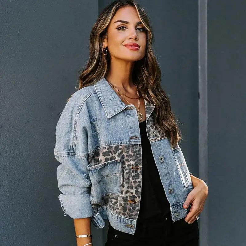 Leopard Print Inserts Denim Jacket  DAME BOHEME