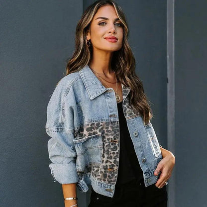 Leopard Print Inserts Denim Jacket  DAME BOHEME