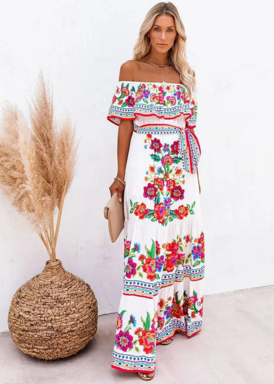 Floral Off Shoulder Ruffle Maxi Dress Trendsi