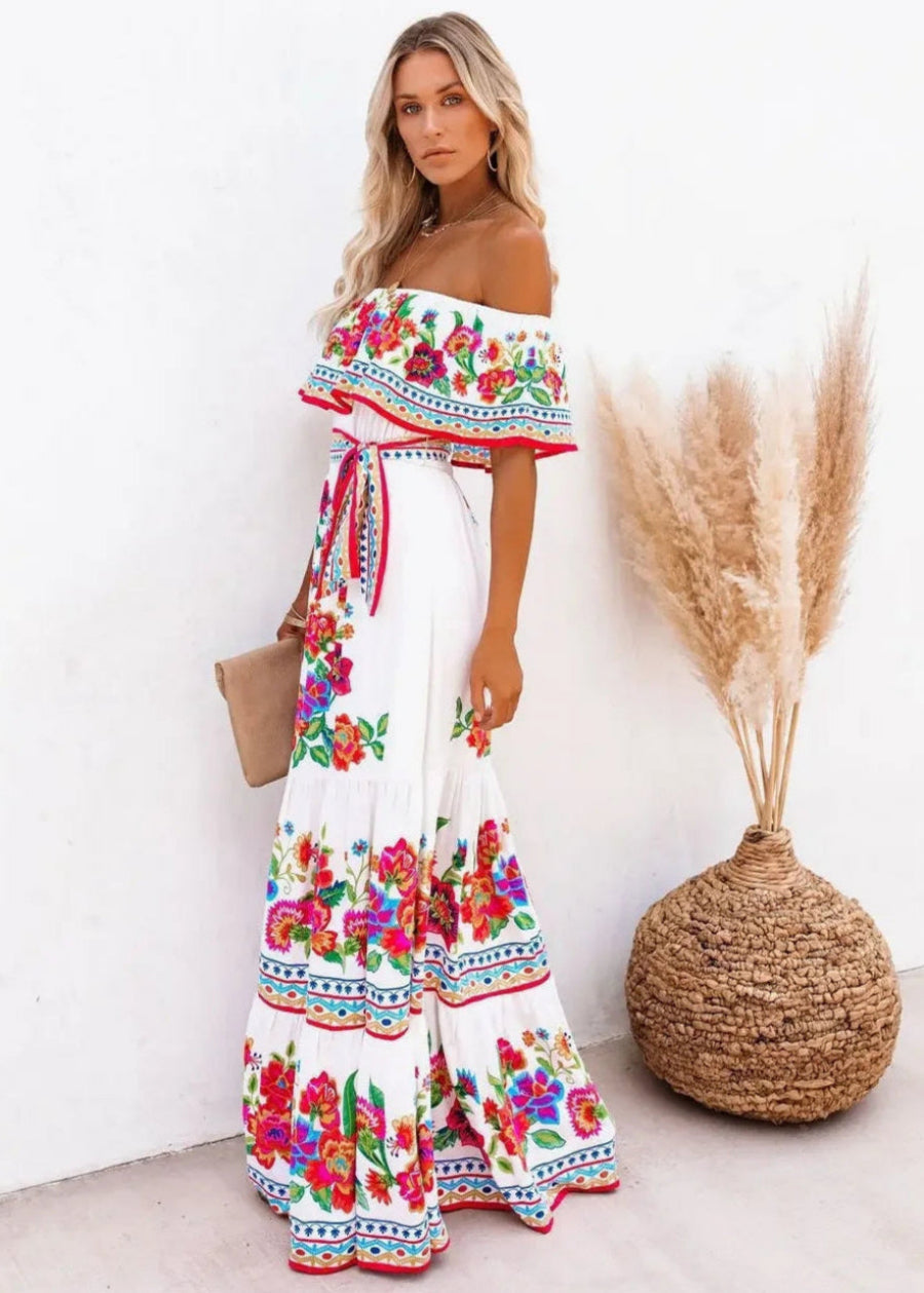 Floral Off Shoulder Ruffle Maxi Dress Trendsi