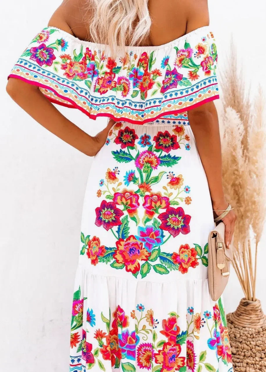 Floral Off Shoulder Ruffle Maxi Dress Trendsi