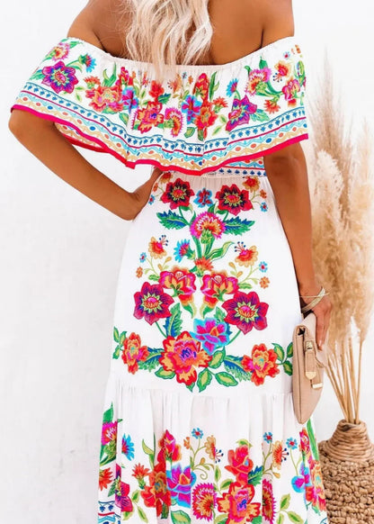 Floral Off Shoulder Ruffle Maxi Dress Trendsi