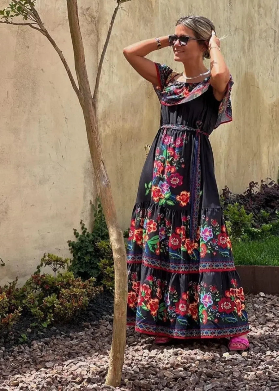 Floral Off Shoulder Ruffle Maxi Dress Trendsi