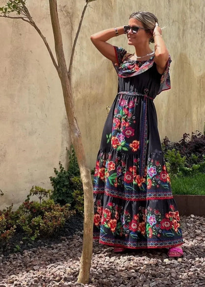 Floral Off Shoulder Ruffle Maxi Dress Trendsi