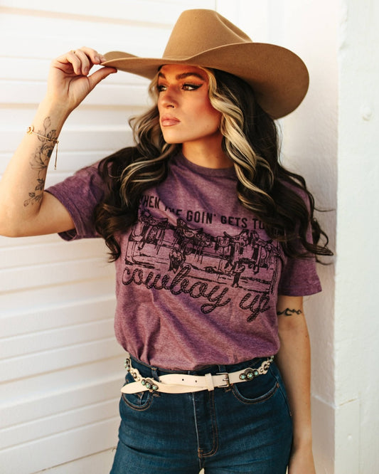 Maroon Cowboy Up Graphic Tee  DAME BOHEME