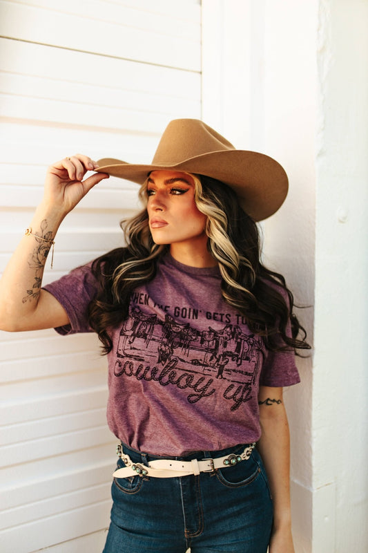 Maroon Cowboy Up Graphic Tee  DAME BOHEME