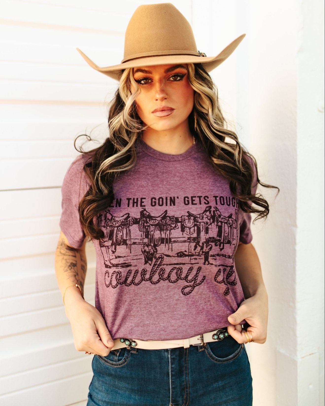 Maroon Cowboy Up Graphic Tee  DAME BOHEME