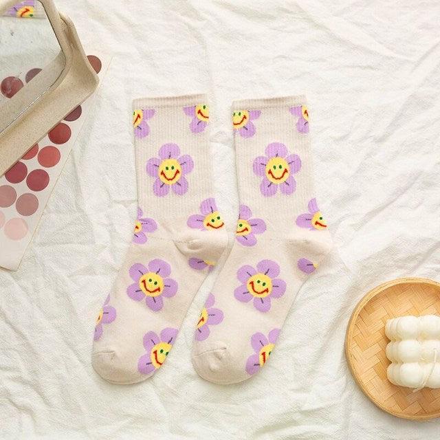 New Style Cartoon Flower Women Socks Kawaii Socks Breathable Spring Autumn Casual Socks Beautiful Girls Socks For Women  DAME BOHEME