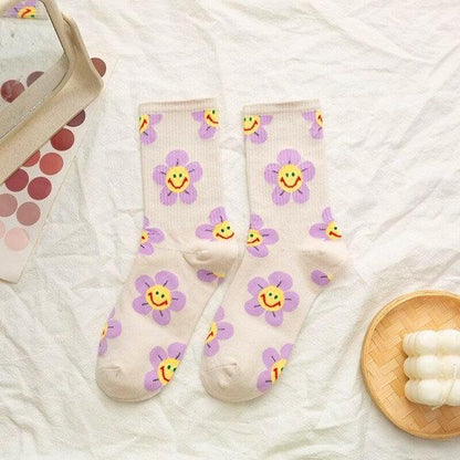 New Style Cartoon Flower Women Socks Kawaii Socks Breathable Spring Autumn Casual Socks Beautiful Girls Socks For Women  DAME BOHEME