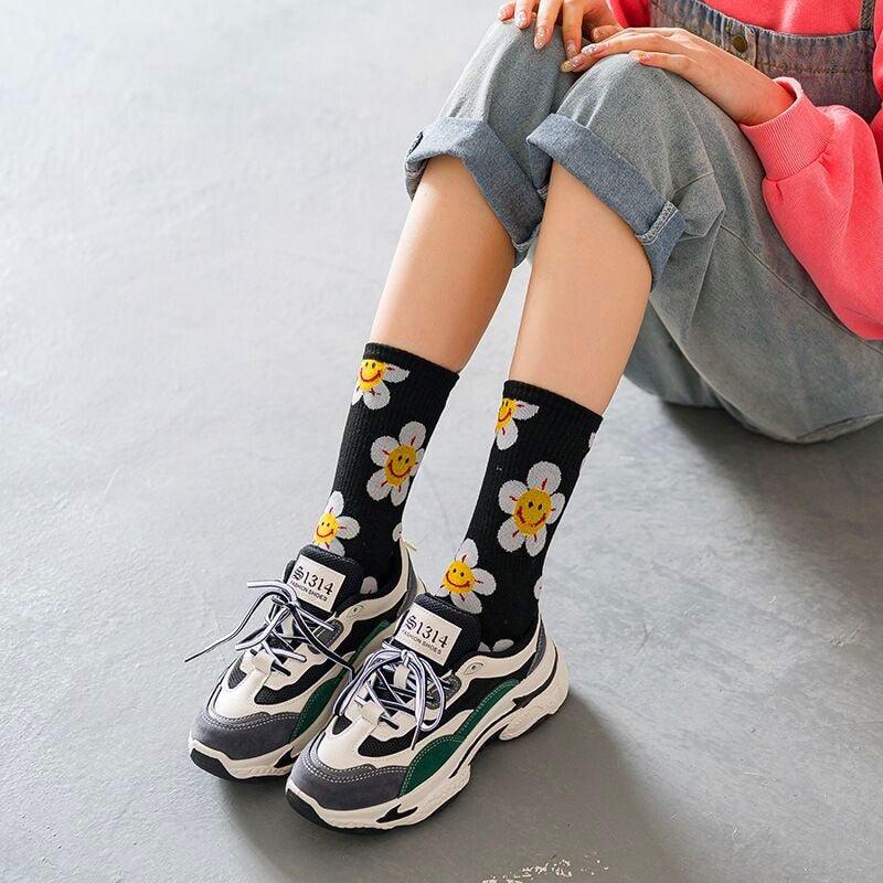 New Style Cartoon Flower Women Socks Kawaii Socks Breathable Spring Autumn Casual Socks Beautiful Girls Socks For Women  DAME BOHEME