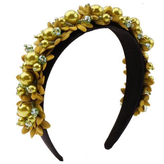 Flower Pearl Headbands Crystal Beads Embellishment Wide Hairbands Women Wedding Party Crown Tiara Gorgeous Hair Accessories For Women  DAME BOHEME