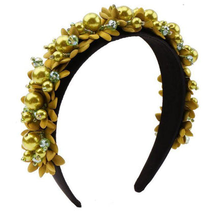 Flower Pearl Headbands Crystal Beads Embellishment Wide Hairbands Women Wedding Party Crown Tiara Gorgeous Hair Accessories For Women  DAME BOHEME