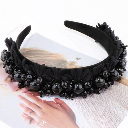 Flower Pearl Headbands Crystal Beads Embellishment Wide Hairbands Women Wedding Party Crown Tiara Gorgeous Hair Accessories For Women  DAME BOHEME
