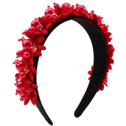 Flower Pearl Headbands Crystal Beads Embellishment Wide Hairbands Women Wedding Party Crown Tiara Gorgeous Hair Accessories For Women  DAME BOHEME