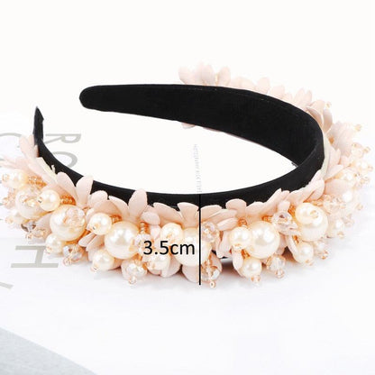 Flower Pearl Headbands Crystal Beads Embellishment Wide Hairbands Women Wedding Party Crown Tiara Gorgeous Hair Accessories For Women  DAME BOHEME