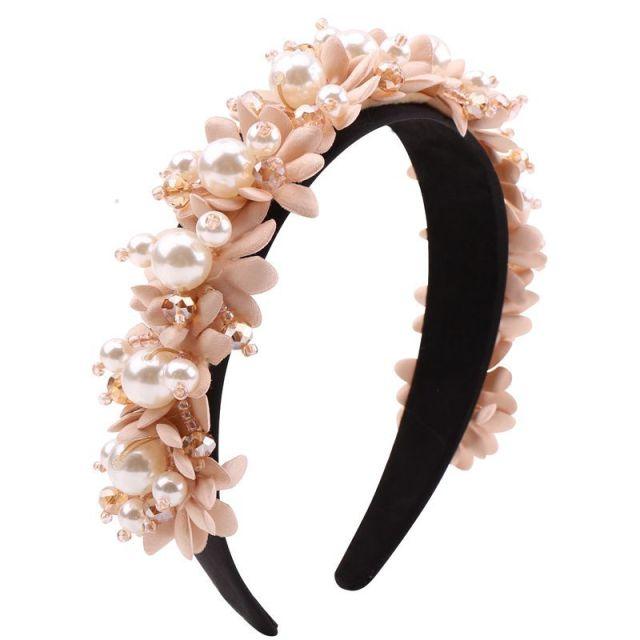 Flower Pearl Headbands Crystal Beads Embellishment Wide Hairbands Women Wedding Party Crown Tiara Gorgeous Hair Accessories For Women  DAME BOHEME