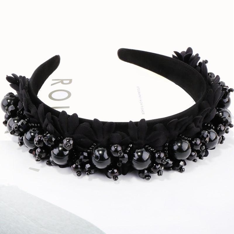 Flower Pearl Headbands Crystal Beads Embellishment Wide Hairbands Women Wedding Party Crown Tiara Gorgeous Hair Accessories For Women  DAME BOHEME
