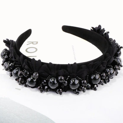 Flower Pearl Headbands Crystal Beads Embellishment Wide Hairbands Women Wedding Party Crown Tiara Gorgeous Hair Accessories For Women  DAME BOHEME