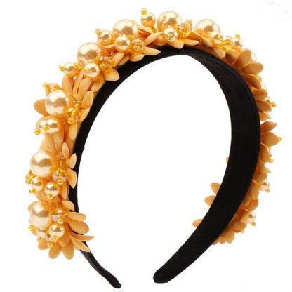 Flower Pearl Headbands Crystal Beads Embellishment Wide Hairbands Women Wedding Party Crown Tiara Gorgeous Hair Accessories For Women  DAME BOHEME