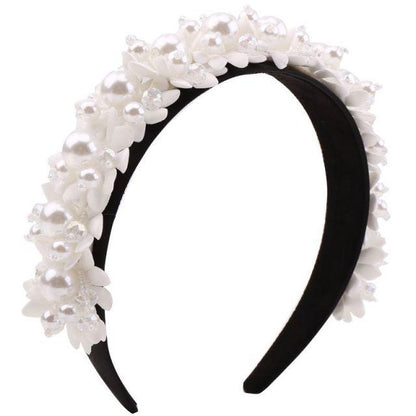 Flower Pearl Headbands Crystal Beads Embellishment Wide Hairbands Women Wedding Party Crown Tiara Gorgeous Hair Accessories For Women  DAME BOHEME