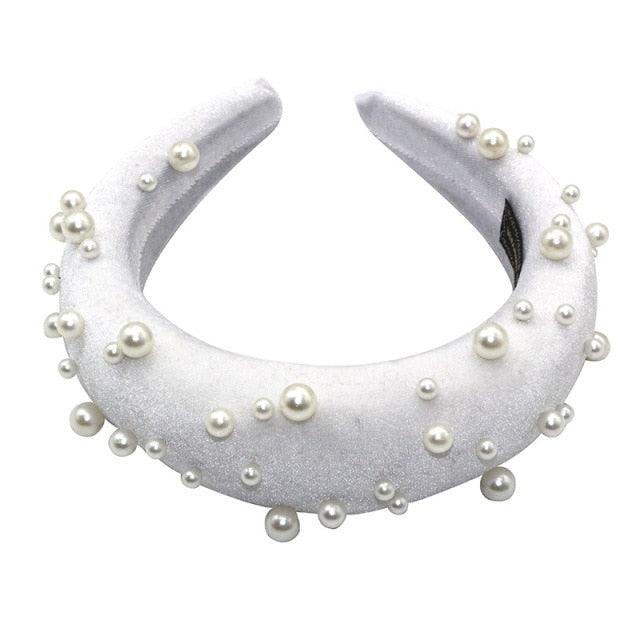 Pearl Headband Special Design Pearl Stone Velvet Hairbands Handmade Women Crown Sponge Thick Head Hoop for Girls Gorgeous Hair Accessories For Women  DAME BOHEME