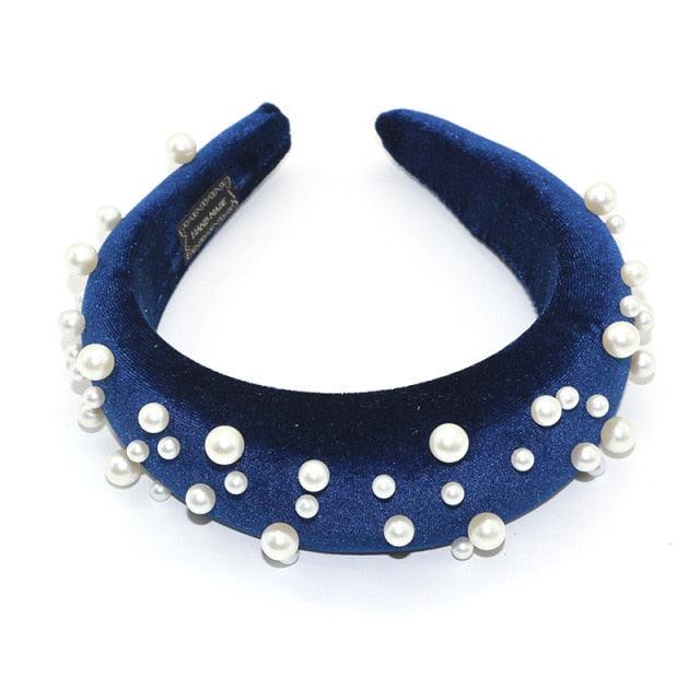 Pearl Headband Special Design Pearl Stone Velvet Hairbands Handmade Women Crown Sponge Thick Head Hoop for Girls Gorgeous Hair Accessories For Women  DAME BOHEME