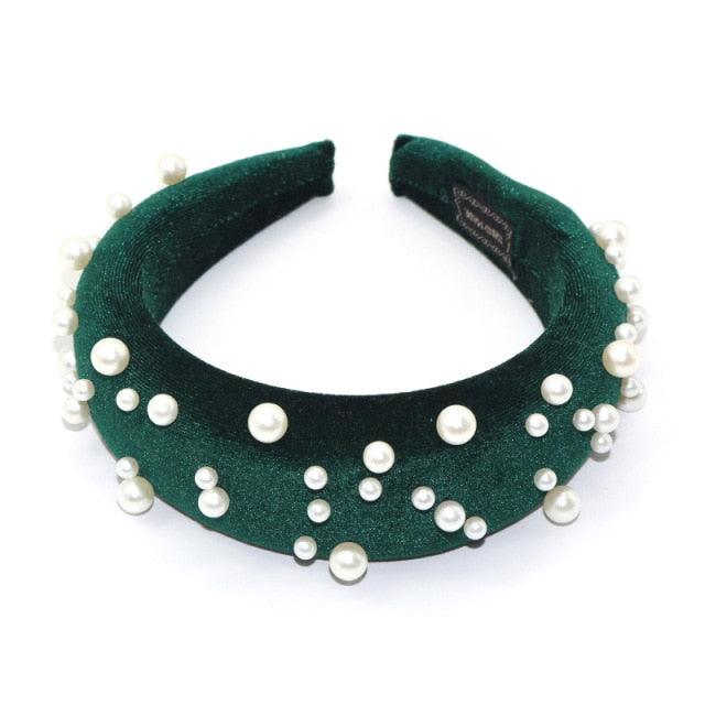 Pearl Headband Special Design Pearl Stone Velvet Hairbands Handmade Women Crown Sponge Thick Head Hoop for Girls Gorgeous Hair Accessories For Women  DAME BOHEME