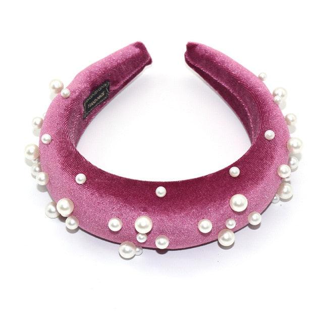Pearl Headband Special Design Pearl Stone Velvet Hairbands Handmade Women Crown Sponge Thick Head Hoop for Girls Gorgeous Hair Accessories For Women  DAME BOHEME