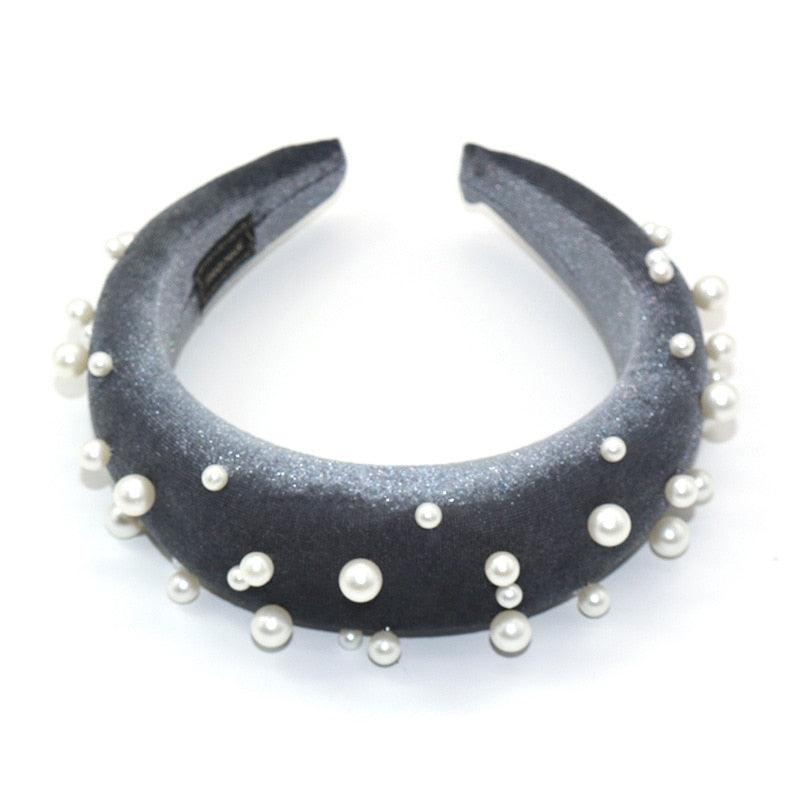 Pearl Headband Special Design Pearl Stone Velvet Hairbands Handmade Women Crown Sponge Thick Head Hoop for Girls Gorgeous Hair Accessories For Women  DAME BOHEME