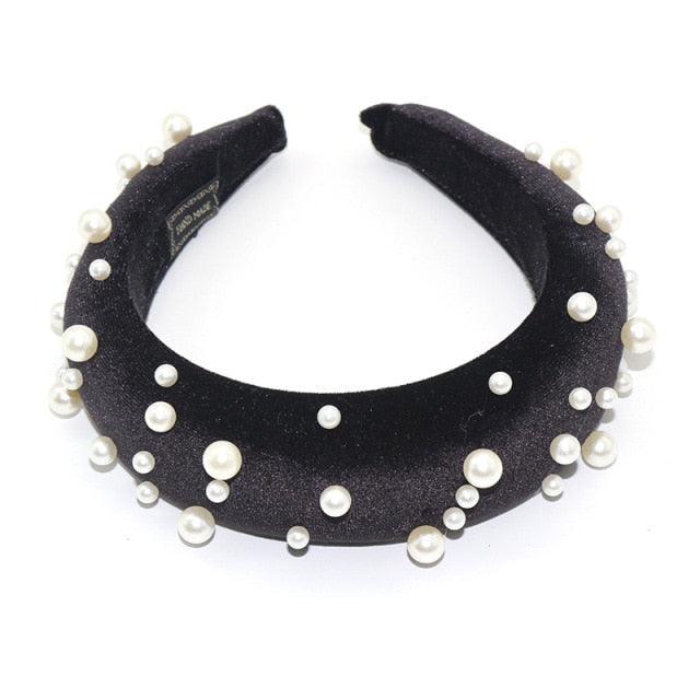 Pearl Headband Special Design Pearl Stone Velvet Hairbands Handmade Women Crown Sponge Thick Head Hoop for Girls Gorgeous Hair Accessories For Women  DAME BOHEME