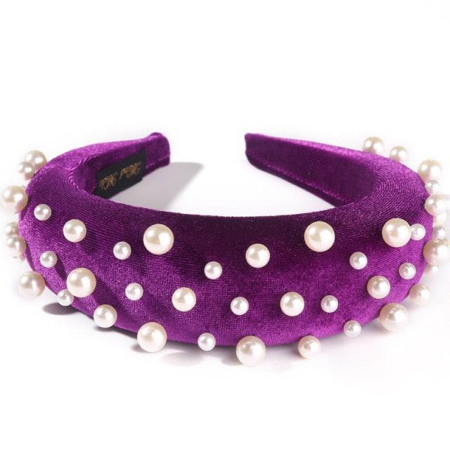 Pearl Headband Special Design Pearl Stone Velvet Hairbands Handmade Women Crown Sponge Thick Head Hoop for Girls Gorgeous Hair Accessories For Women  DAME BOHEME