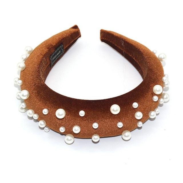 Pearl Headband Special Design Pearl Stone Velvet Hairbands Handmade Women Crown Sponge Thick Head Hoop for Girls Gorgeous Hair Accessories For Women  DAME BOHEME